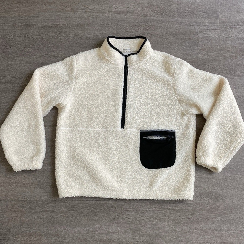IN GOOD STATE Cream Sherpa Fleece Quart Zip Pocket Pullover Sweatshirt Women's L